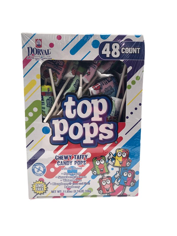 28390 - Tops Pops Chewy Taffy Candy Pops Assorted - 48ct/11.85 - Box:  - Loc: 