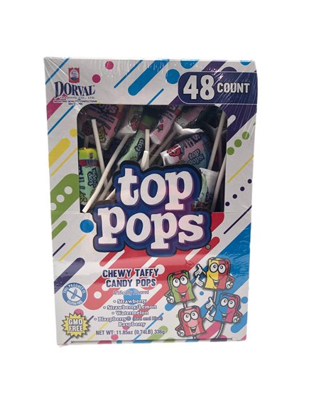 28390 - Tops Pops Chewy Taffy Candy Pops Assorted - 48ct/11.85 - Box:  - Loc: 