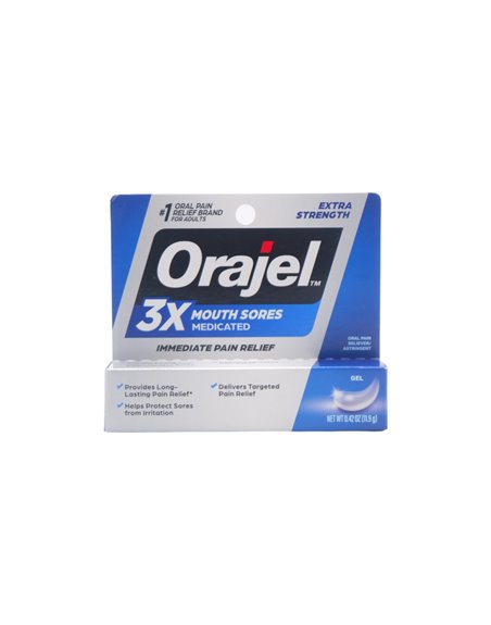 28460 - Orajel 3X Medicated (Toothache & Gum) Instant Pain Relief (Red), Gel - 0.42 oz. - Box:  - Loc: F1