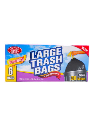 28552 - Home Select Trash Bag/Black, 30 Gal - 6 Bags (Case of 24) 10084-24 - Box:  - Loc: P2