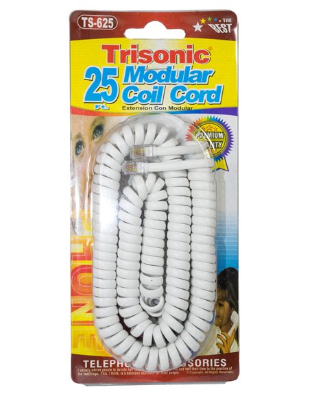8142 - Trisonioc Modular Coil Cord White, 25 ft. ( TS-625 ) - Box:  - Loc: A1