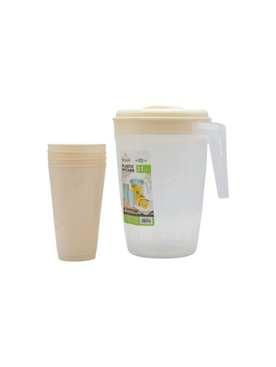 34385 - Plastic Pitcher With  Lid + 4 Cups  - 2.1Lt - Box:  - Loc: J8