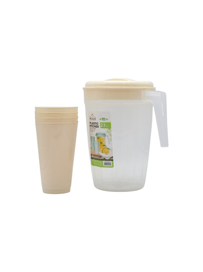 34385 - Plastic Pitcher With  Lid + 4 Cups  - 2.1Lt - Box:  - Loc: J8