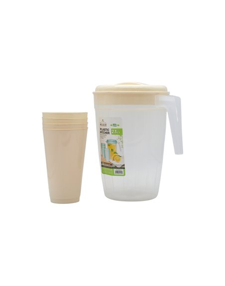 34385 - Plastic Pitcher With  Lid + 4 Cups  - 2.1Lt - Box:  - Loc: J8