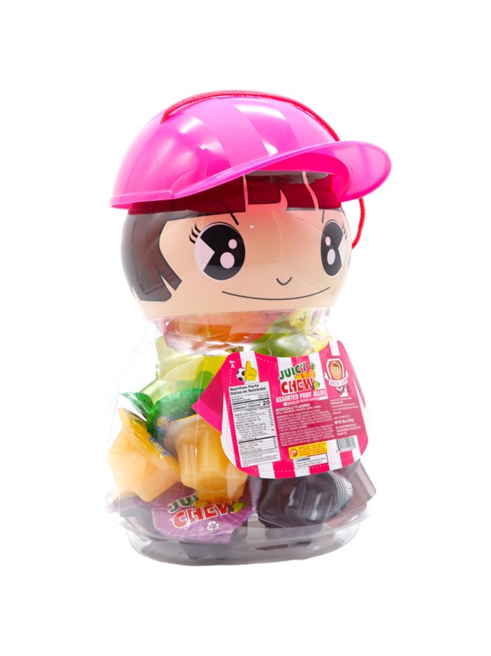 30224 - Juicy Chew Assorted Fruit Jellies, Baseball Girl Jar - 6ct/41.95oz. - Box:  - Loc: L8