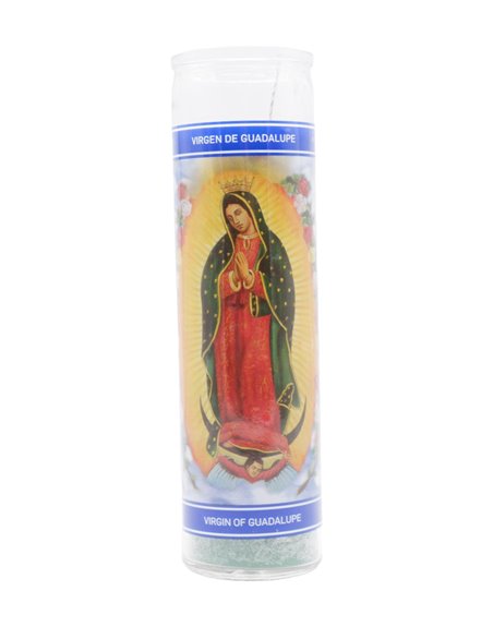 30235 - Candle Virgen Guadalupe Green  - (Case of 12). 1242 - Box:  - Loc: H11