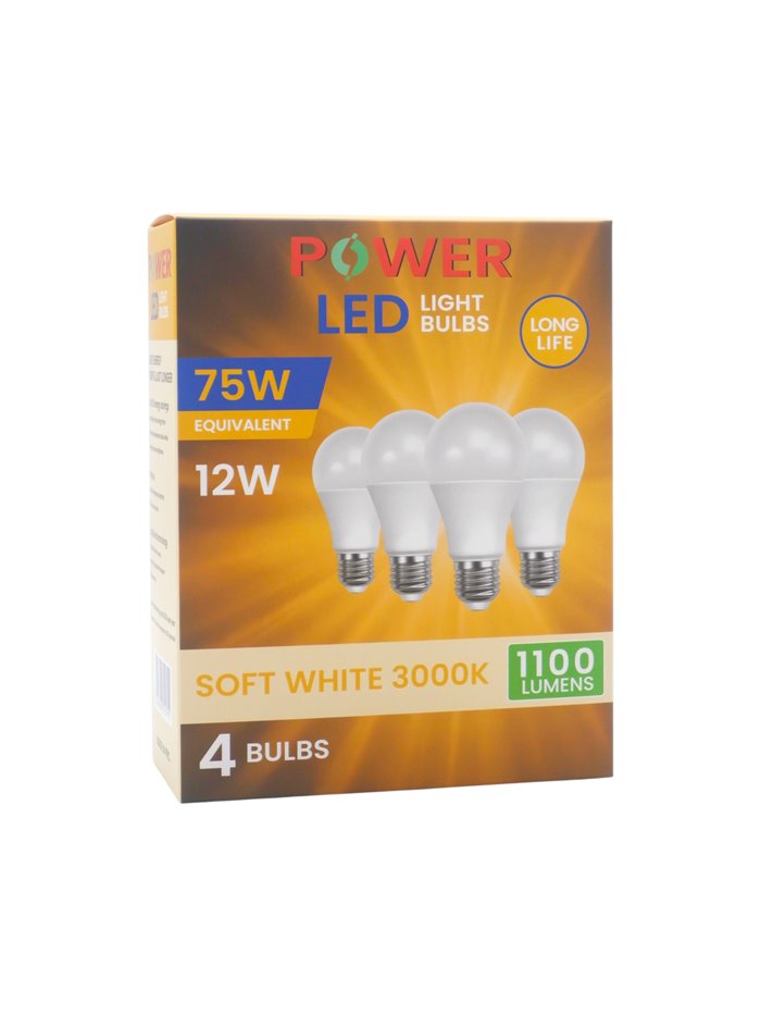 34701 - Power Light Bulbs, Soft White, 75 Watts - 4 Pack. (Case Of 6) - Box:  - Loc: I10