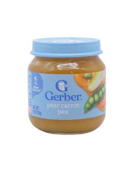 34910 - Gerber Pear, Carrot, and Pea Baby Food,  - 4 fl. oz. (Case of 10) - Box:  - Loc: D0