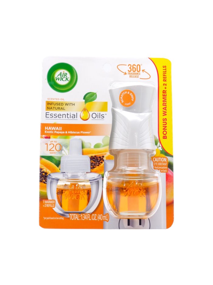 30511 - Air Wick Essential Oils Refill + Warmer, Hawaii Exotic Papaya & Hibiscus Flower - 2ct/20ml. (Case of 3) - Box:  - Loc: I