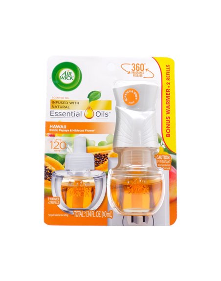 30511 - Air Wick Essential Oils Refill + Warmer, Hawaii Exotic Papaya & Hibiscus Flower - 2ct/20ml. (Case of 3) - Box:  - Loc: I