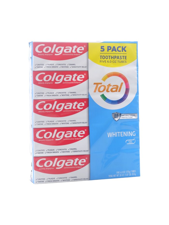 30744 - Colgate Toothpaste, Total Whitening Gel Paste - 6oz/850g. (Pkg Of 5) - Box:  - Loc: H0