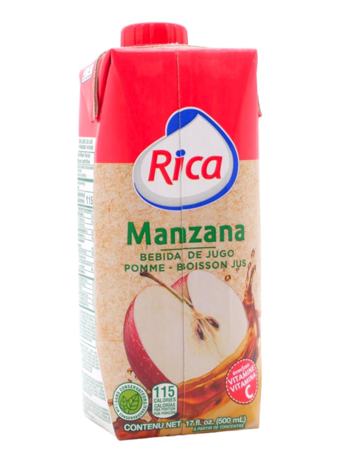 30842 - Rica Juice Apple - 17 fl. oz. 1/2 litro (Pack of 18) - Box:  - Loc: F3