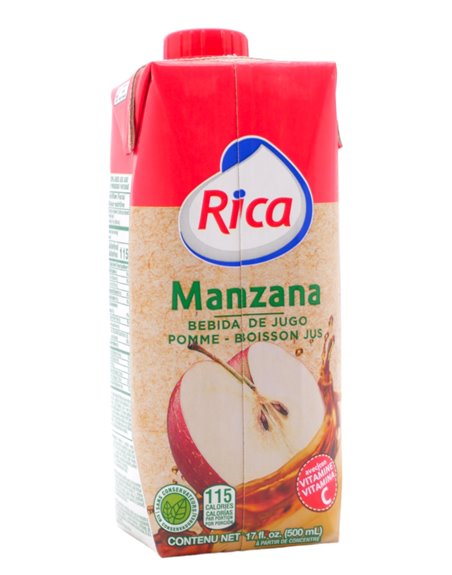 30842 - Rica Juice Apple - 17 fl. oz. 1/2 litro (Pack of 18) - Box:  - Loc: F3
