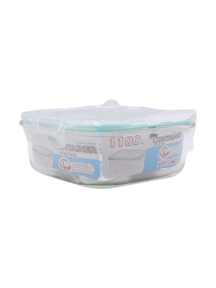 30901 - Uniware Square Glass Food Container - 7x7x3 Inc -1100ml - Box:  - Loc: J9