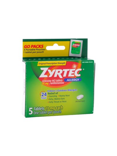 31116 - Zyrtec Allergy 24 Hr  5ct/10mg - Box:  - Loc: K4