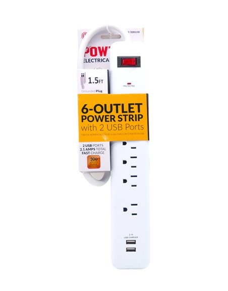 31121 - 6 Outlet Power Strip USB Ports - PT-7890USB-12 
12ft. - Box:  - Loc: I10