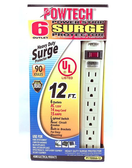 6252 - 6 Outlet Power Strip Surge Protector, White - 12ft. - Box:  - Loc: I10