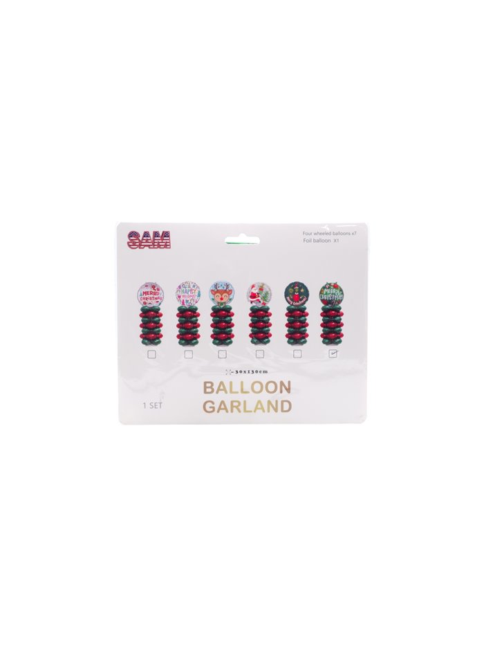 31524 - SAM. Merry Christmas Balloon Garland. -30x130cm - Four Wheeled Ballons X7/Foil Ballons X1. 1 Set - Box:  - Loc: J7