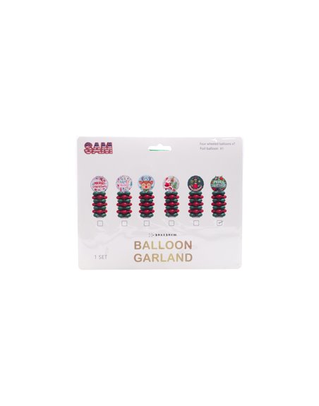 31524 - SAM. Merry Christmas Balloon Garland. -30x130cm - Four Wheeled Ballons X7/Foil Ballons X1. 1 Set - Box:  - Loc: J7