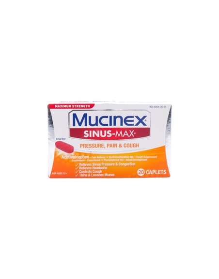 31580 - Mucinex Sinus-Max. Pressure, Pain, and Cough - 20ct - Box:  - Loc: K-1