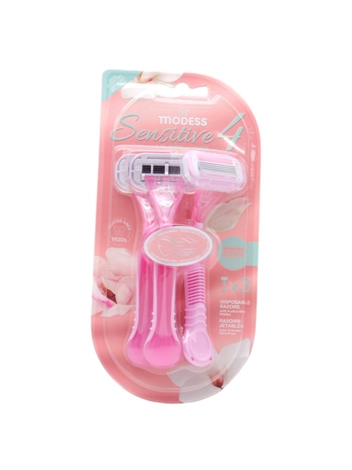31887 - Modess Sensitive (4 Blades) Razors - 3ct. (Case Of 48) - Box:  - Loc: J4