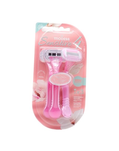 31887 - Modess Sensitive (4 Blades) Razors - 3ct. (Case Of 48) - Box:  - Loc: J4