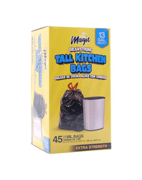 32173 - Magic Drawstring Black Tall Kitchen Bag 13 gal - Box:  - Loc: 
