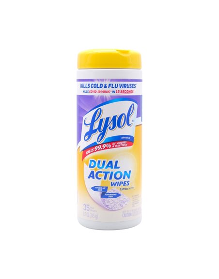 32326 - Lysol Disinfectant Wipes, Dual Action. Citrus Scent - 35ct (Case of 12) - Box:  - Loc: I8
