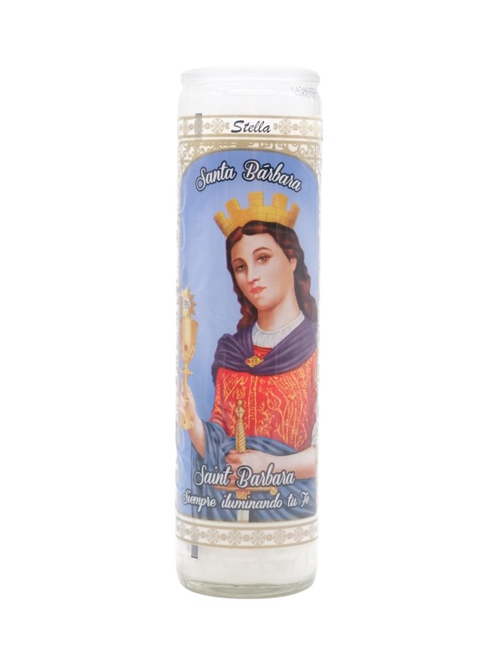 33254 - Brilux Glass Candle Santa Barbara. (White/Blanco). Case 12ct - Box:  - Loc: A9
