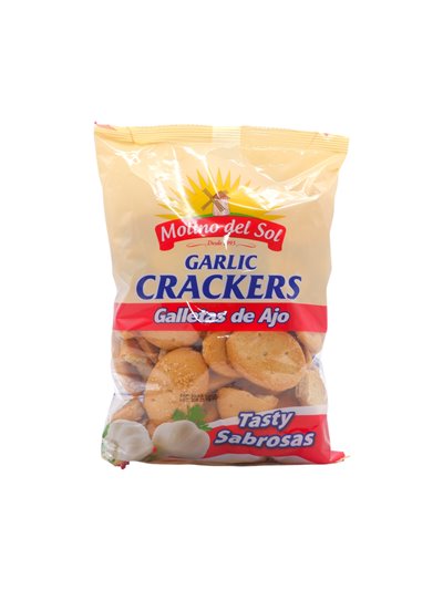 33381 - Molino Del Sol, Galletas De Ajo "Tasty (Sabrosas)" - 8.18oz. (232gr). (Case of 20) - Box:  - Loc: Q3