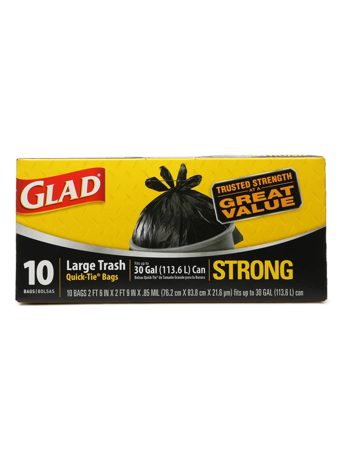 12481 - Glad Large Trash Bag, 30 Gal. - 10 Bags (Case of 12) - Box:  - Loc: A4