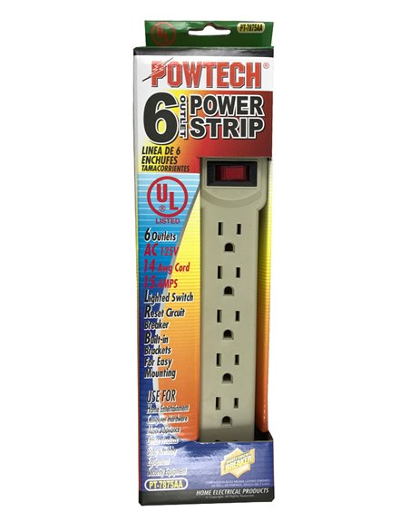 13633 - 6 Outlet Power Strip Surge Protector, White - Box:  - Loc: I10