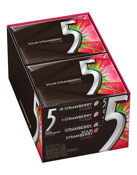 15314 - 5 Gum Strawberry Flood - 10/15 Sticks - Box:  - Loc: N2