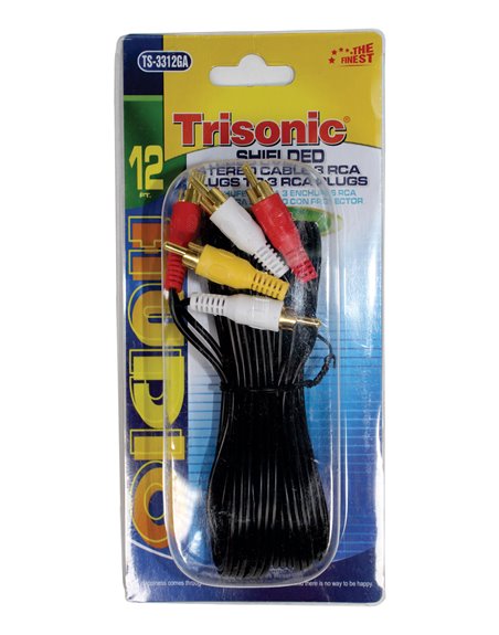 17690 - 3 RCA Plugs to 3 RCA Plugs Stereo Cable, 12 ft (TS-3312GA) - Box:  - Loc: A1