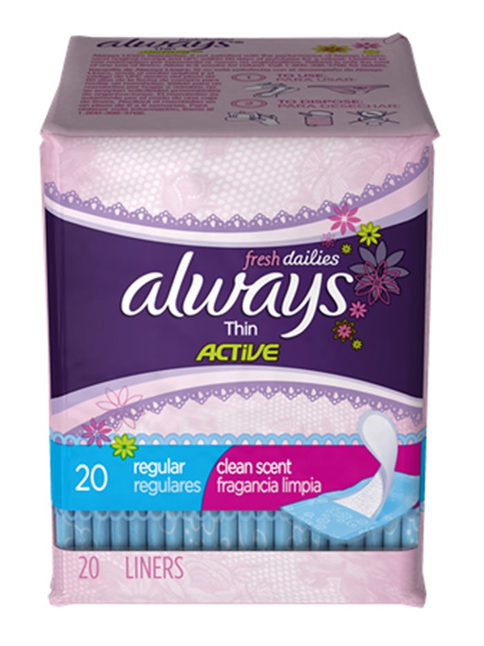 17704 - Always Dailies Thin Active Regular (Pantiliners) - 24 x 20's - Box:  - Loc: D3