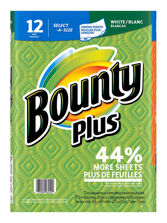 13579 - Bounty Plus Select Size 91/86's Sheets - 12 Rolls-2-ply - Box:  - Loc: F2