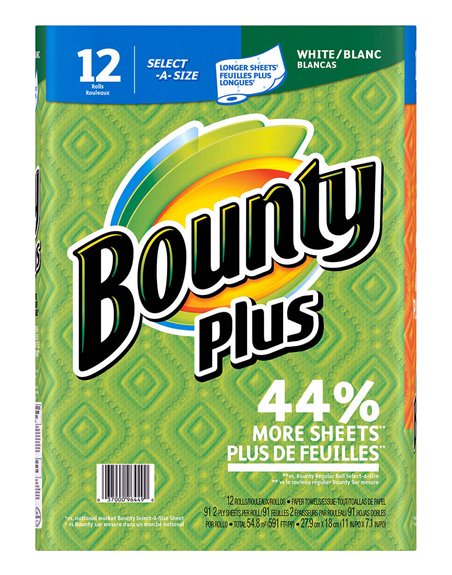13579 - Bounty Plus Select Size 91/86's Sheets - 12 Rolls-2-ply - Box:  - Loc: F2
