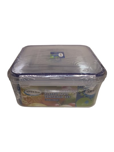 18587 - Plastic Food Container Set W/Snap Lid, 370/860/1700ml - 6 Pcs - Box:  - Loc: 32F