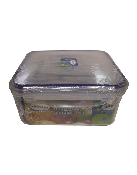 18587 - Plastic Food Container Set W/Snap Lid, 370/860/1700ml - 6 Pcs - Box:  - Loc: 32F