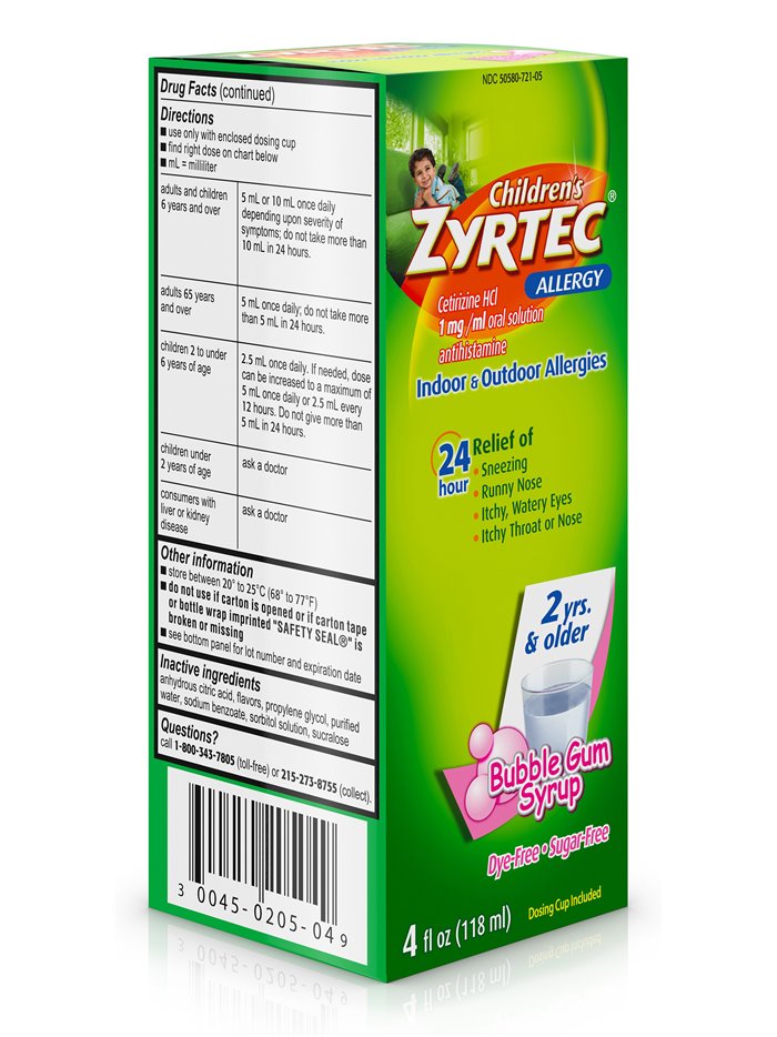 19 - Zyrtec Allergy Children's, Bubble Gum Syrup - 4 fl. oz. - Box:  - Loc: K4