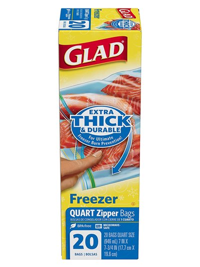 19636 - Glad Freezer Bag, 1 Quart - 12 Packs / 20 Bags - Box:  - Loc: 11F