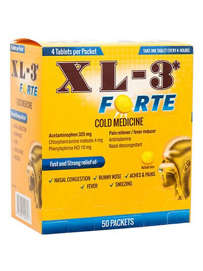 20653 - XL-3 Cold Forte Medicine 4 Tablets Per Packet ( Gold ) - 50 Packets - Box:  - Loc: K7