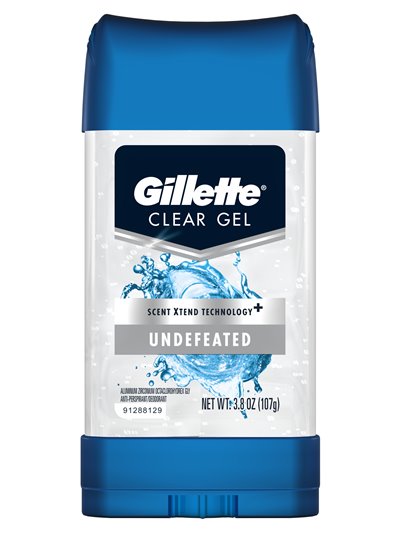 21002 - Gillette Deodorant Clear Gel Undefeated - 3.8 oz. (pkt of 12) - Box:  - Loc: K7