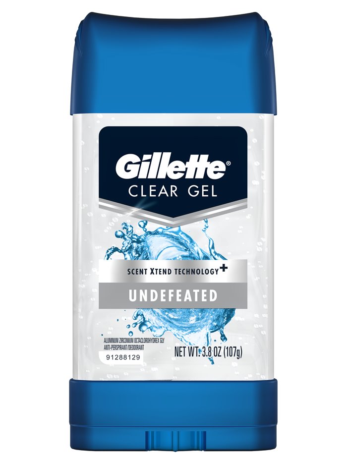 21002 - Gillette Deodorant Clear Gel Undefeated - 3.8 oz. (pkt of 12) - Box:  - Loc: K7