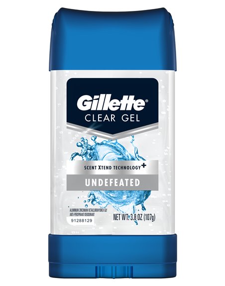 21002 - Gillette Deodorant Clear Gel Undefeated - 3.8 oz. (pkt of 12) - Box:  - Loc: K7