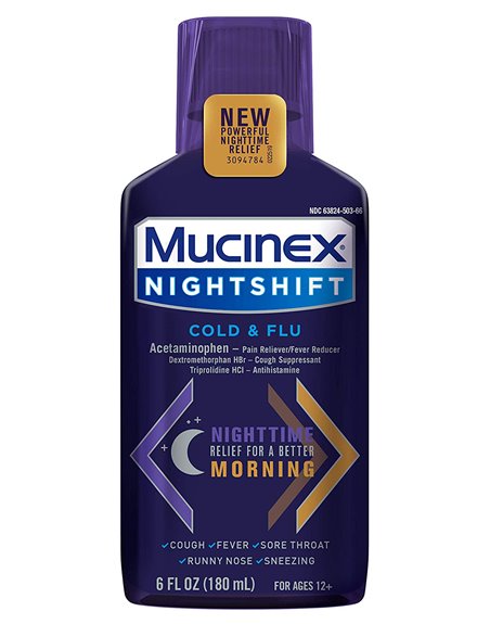 21808 - Mucinex Nightshift Cold & Flu - 6 fl. oz. - Box:  - Loc: K4