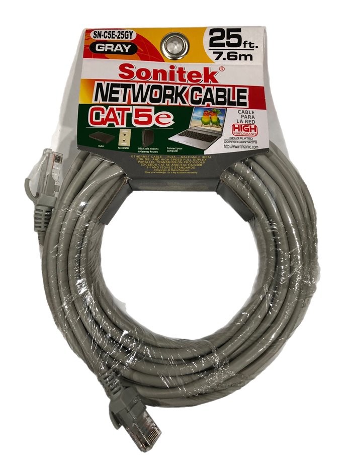 22114 - Sonitek Network Cable, 25 ft. - ( SN-C5E-25GY ) - Box:  - Loc: A2