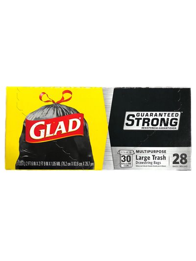 23362 - Glad Drawstrings Trash Bag, 30 Gal - 28 Bags (Case of 6) - Box:  - Loc: A4