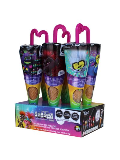 23393 - Bondy Barquillo Relleno Chocolate Sorpresa  Trolls - 6 pcs - Box:  - Loc: L5