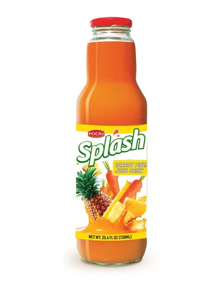 25128 - Pocas Splash Pineapple Carrot Juice ( Case of 8 ) -  25.4 oz - Box:  - Loc: F6